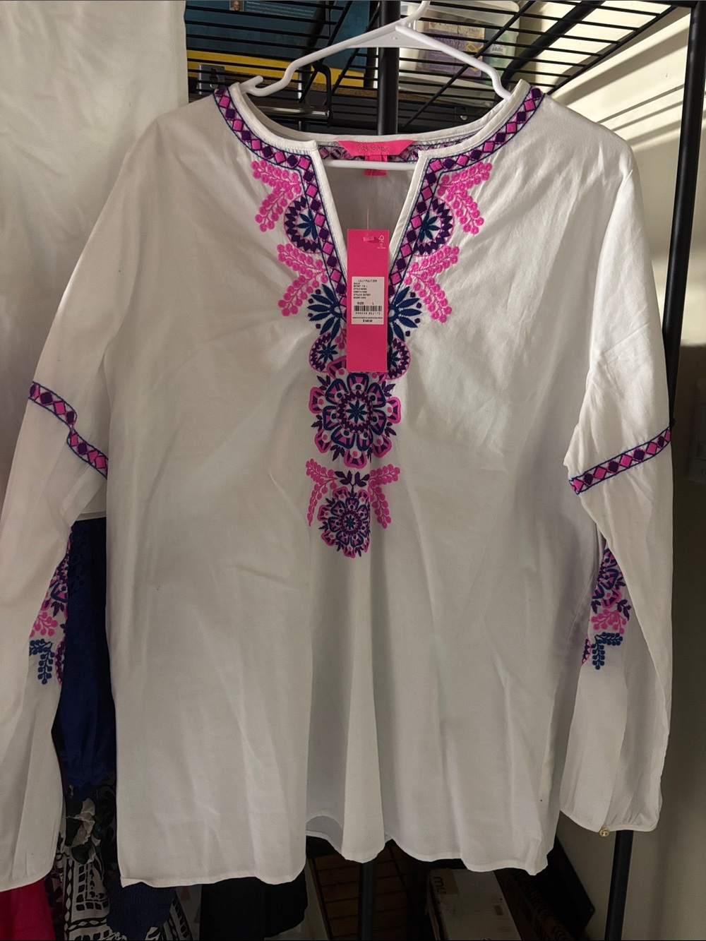 Lilly Pulitzer White Tunic with Pink & Navy Embroidery